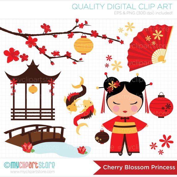 Kokeshi doll cherry . Japanese clipart princess japanese