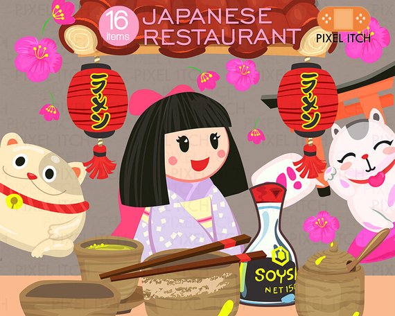 Japanese clipart restaurant japanese. Kimono food 