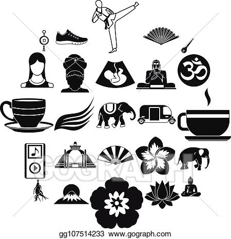 Vector culture icons set. Japanese clipart simple