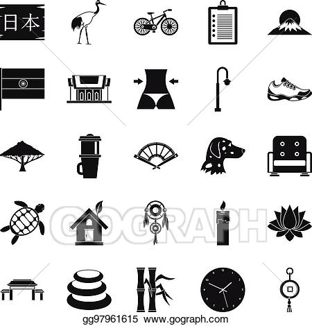 Japanese clipart simple. Vector japan icons set