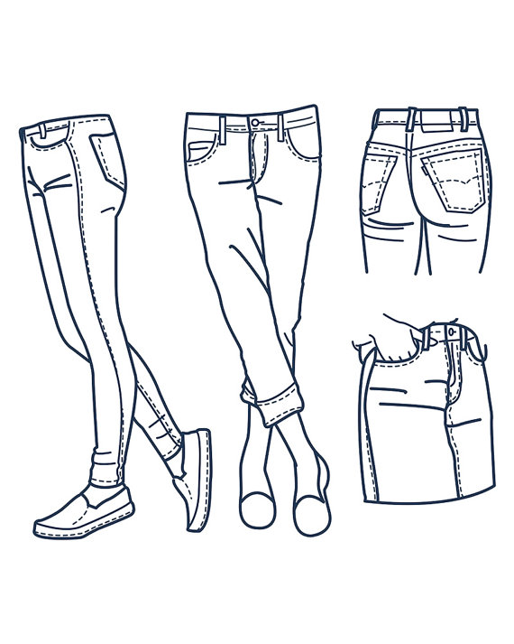 Jeans clipart girl jeans. Hand drawn fashion collection