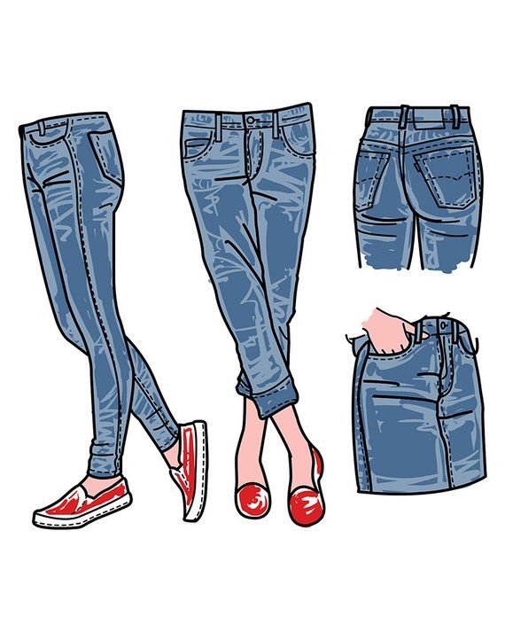 Hand drawn fashion collection. Jeans clipart girl jeans