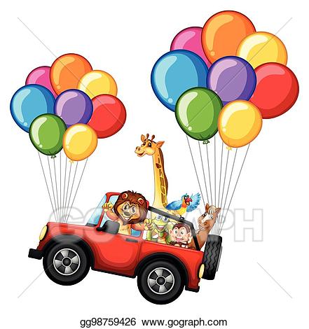 Vector art many animals. Jeep clipart birthday party