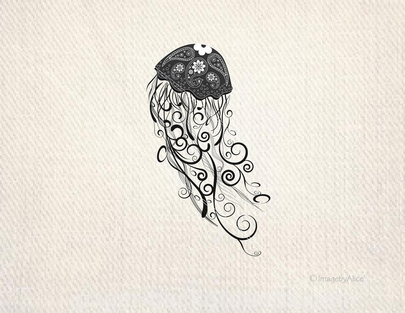Svg instant download print. Jellyfish clipart tribal