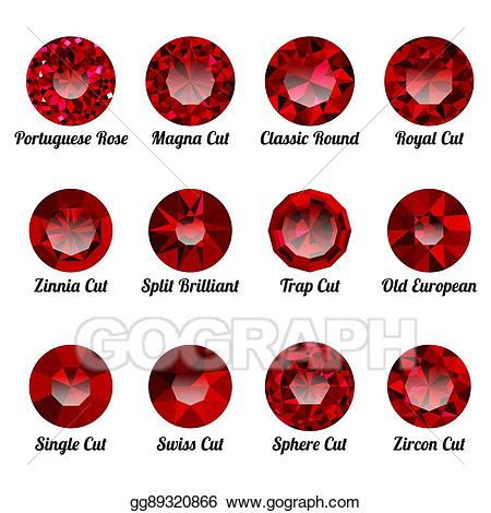 Jewel clipart round gem. Vector set of realistic