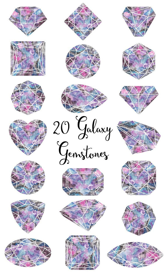 Jewel clipart round gem. Gemstones galaxy watercolor 