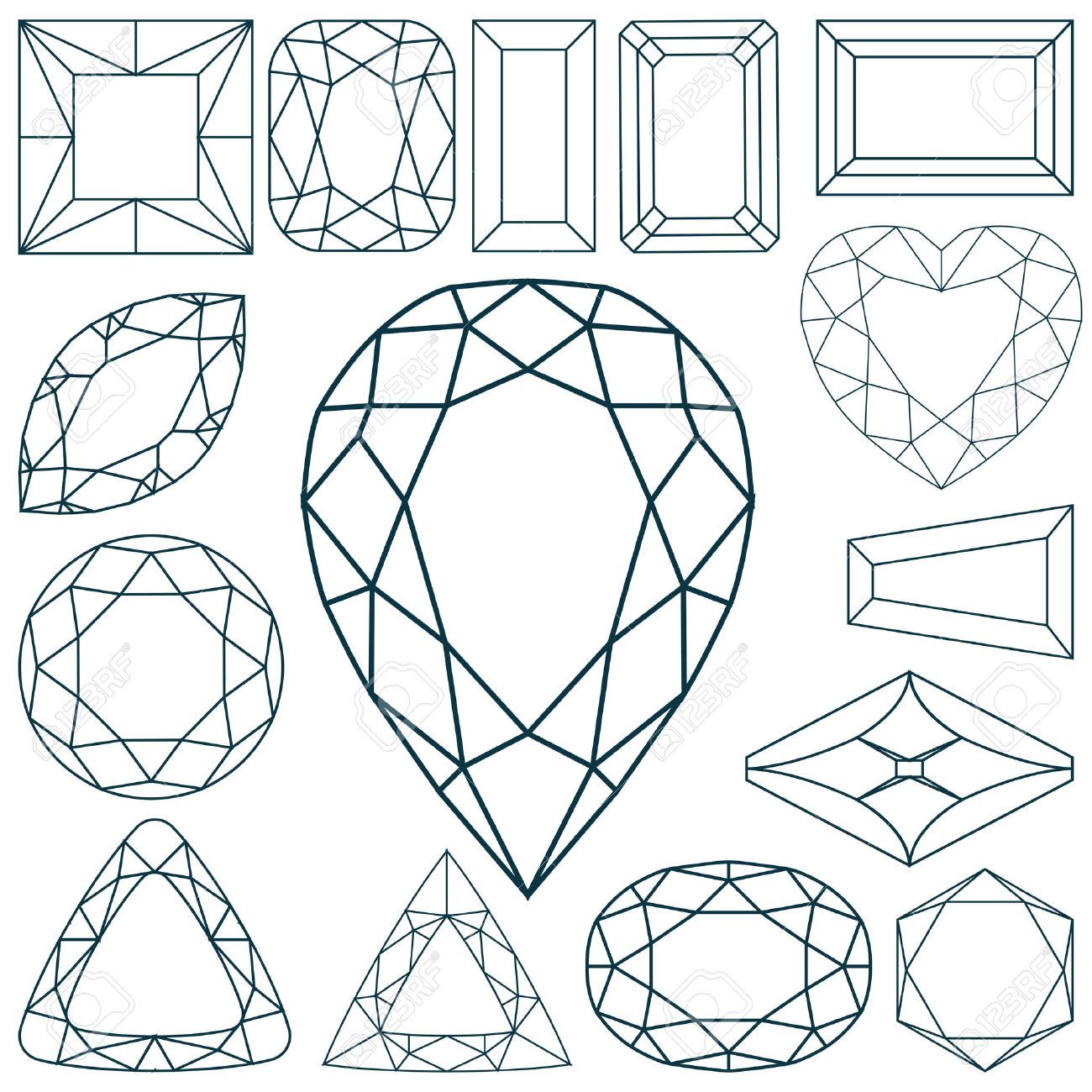 Jewel clipart vector. Faceted line drawing google