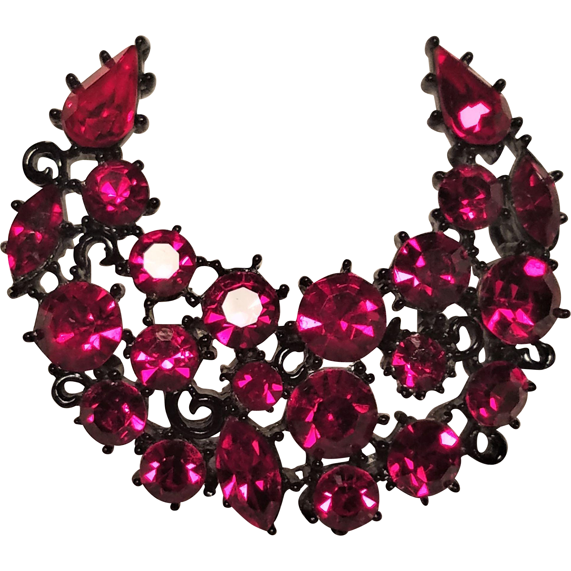 Jewel clipart vintage jewelry. Lisner red rhinestone crescent