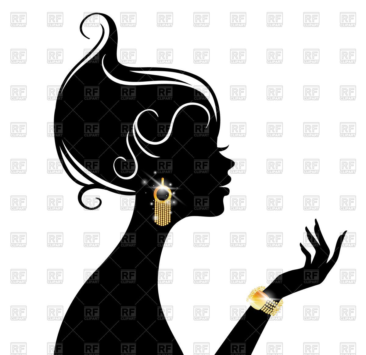 Jewelry clipart lady profile. Silhouette of elegant woman
