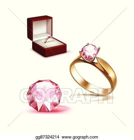 Vector art gold engagement. Jewelry clipart pink diamond ring