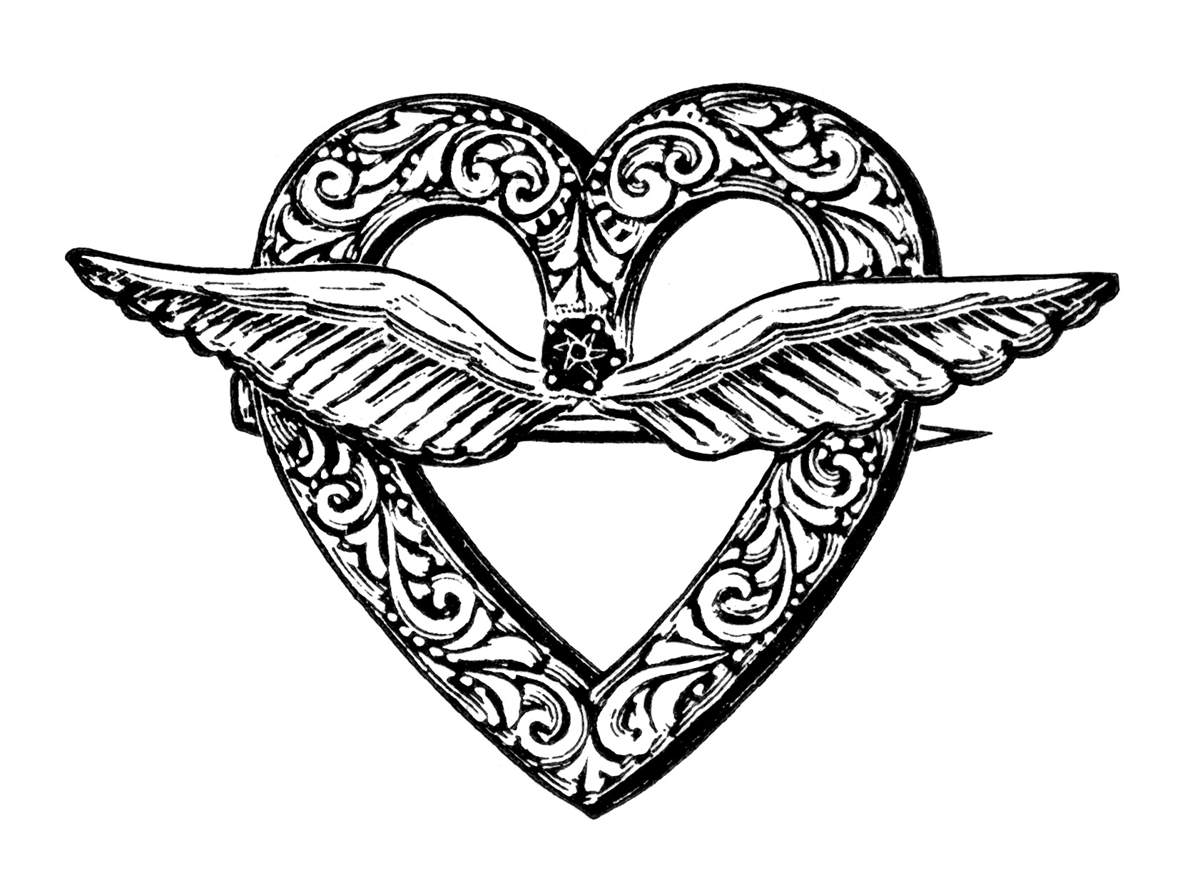 Jewelry clipart vintage jewelry. Heart shaped brooch clip