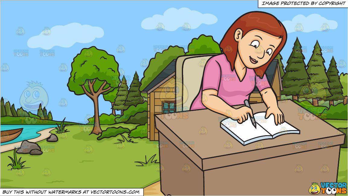 Cartoon a woman writing. Journal clipart animated