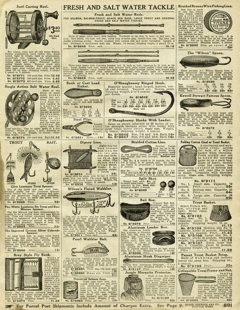 Vintage fishing tackle catalogue. Journal clipart old journal