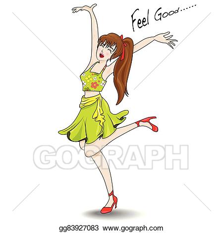 Jumping clipart feel good. Vector illustration woman happily