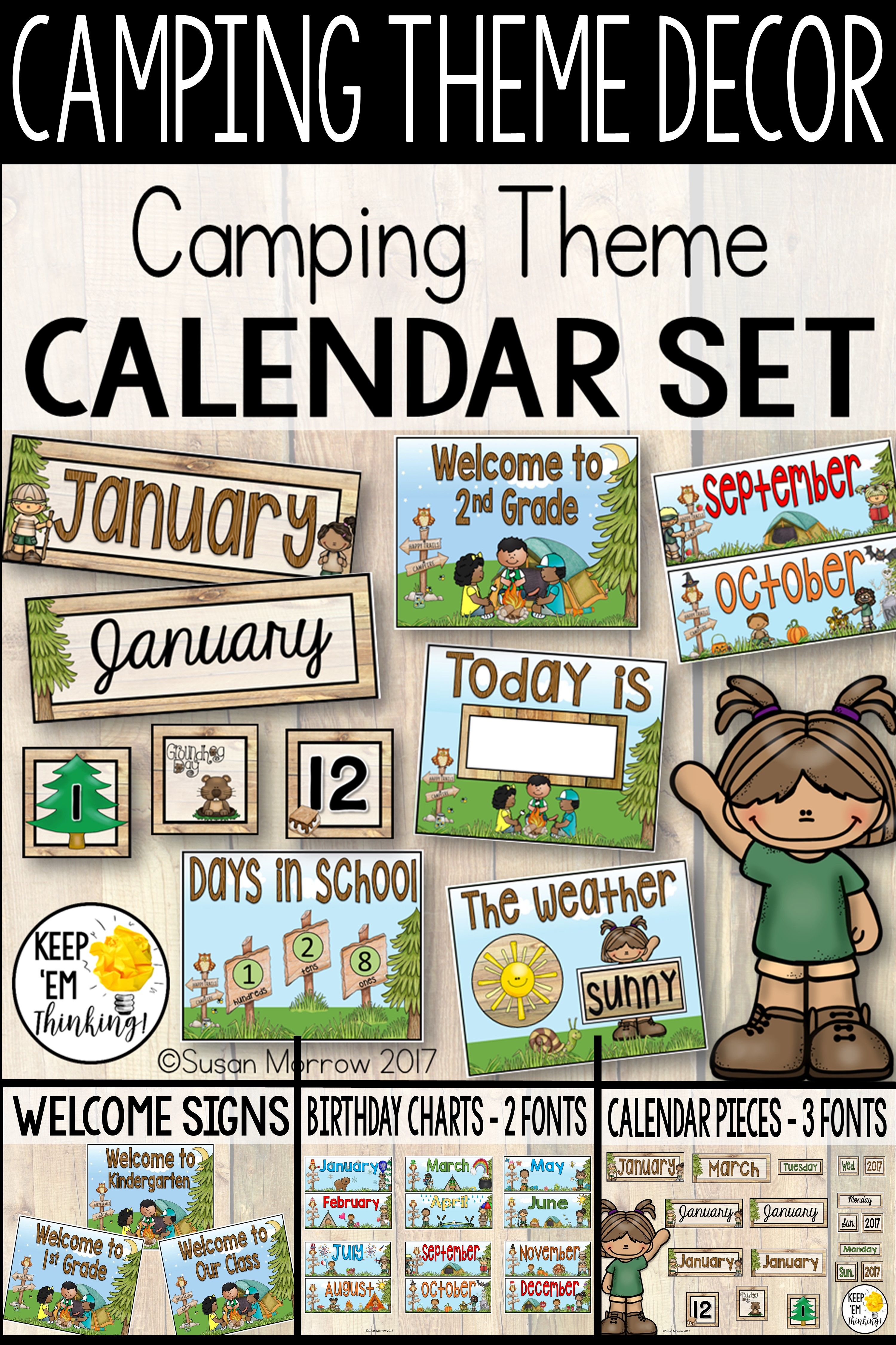 June Camping Calendar. Theme set editable 
