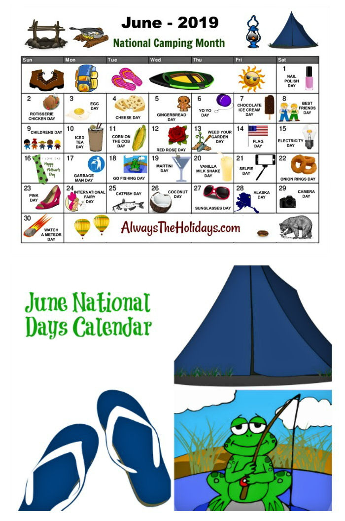 June Camping Calendar. National day printable father