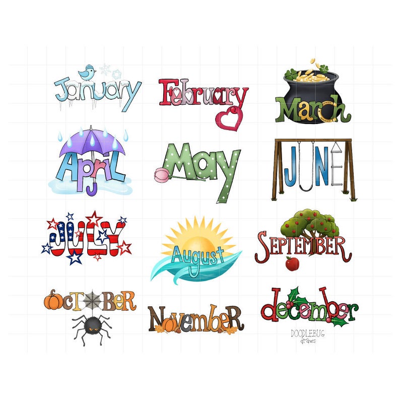 June clipart month name. Digital planner stickers monthly