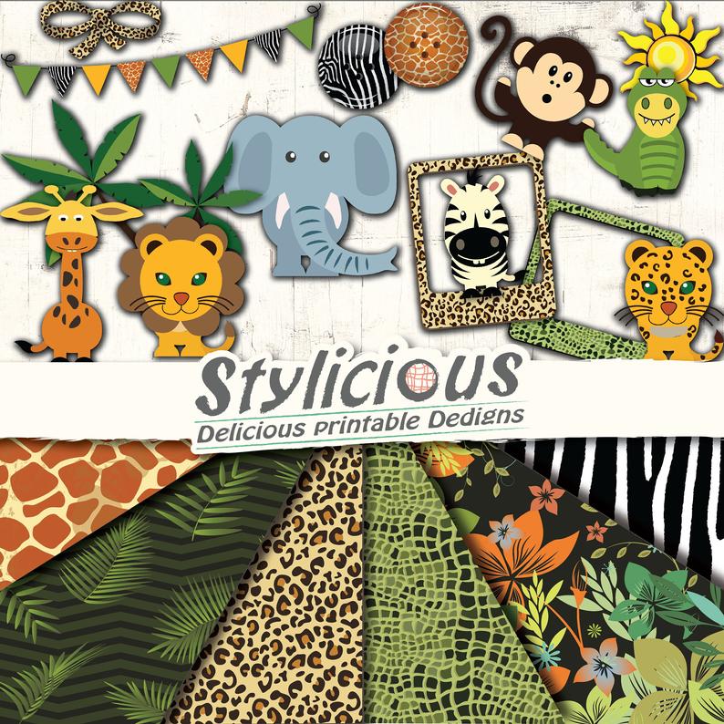 Safari scrapbook kit digital. Jungle clipart mini zoo