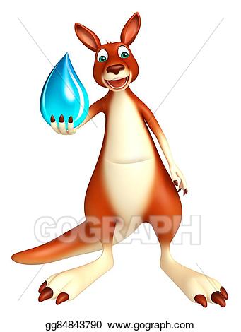 Kangaroo clipart cartoon character. Cute with water drop