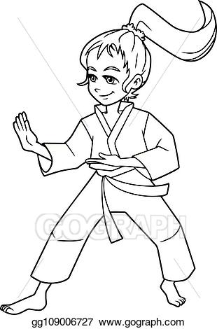 Vector stock girl line. Karate clipart stance