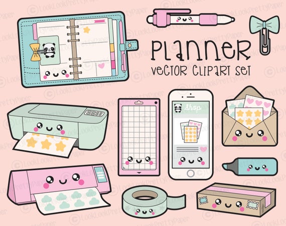 Kawaii clipart. Premium vector planning planner