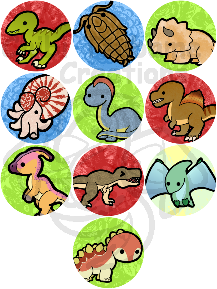 Swamp clipart dinosaur. Kawaii dino buttons by