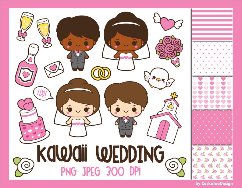 Valentine clip art bride. Kawaii clipart wedding