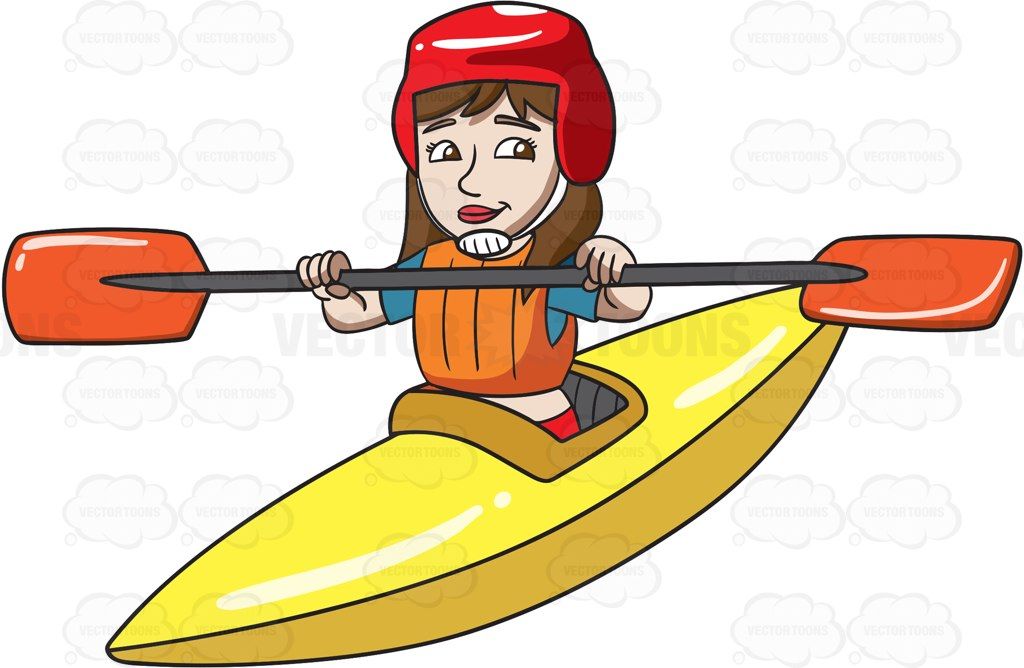 Kayaking clipart comic. A woman paddling kayak