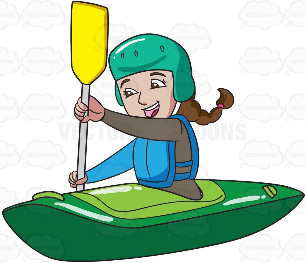 A woman enjoying her. Kayak clipart comic