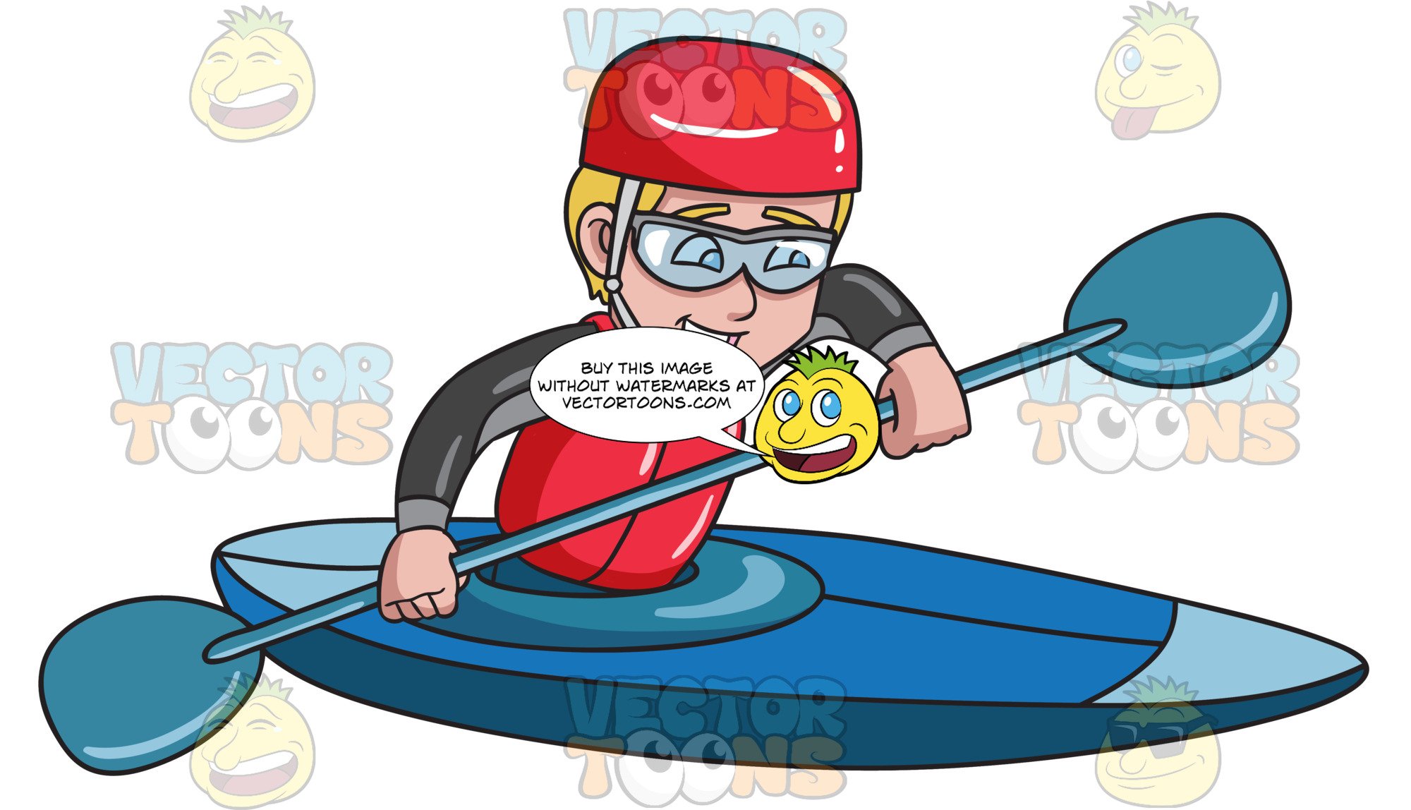 Kayak clipart comic. A happy man paddling