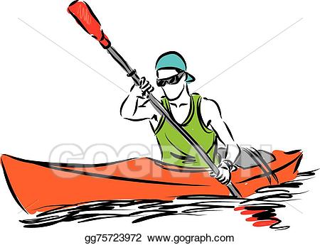 Kayaking clipart illustration. Vector art man in
