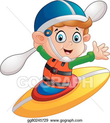Vector art boy maneuvering. Kayaking clipart kid