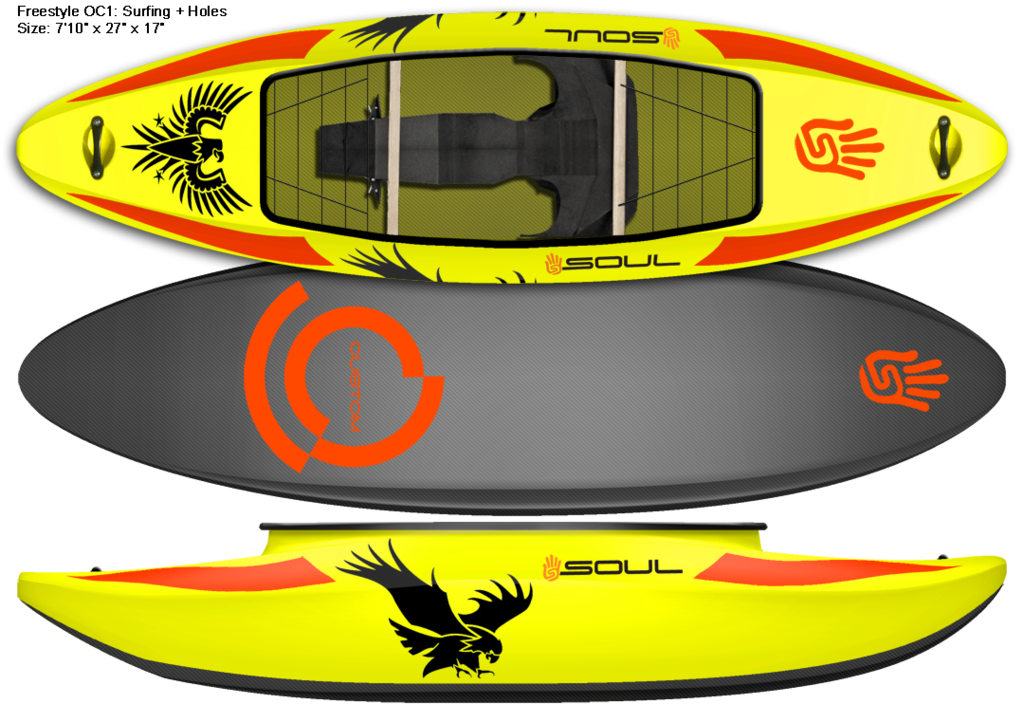 Custom kayaks soul waterman. Kayaking clipart illustration