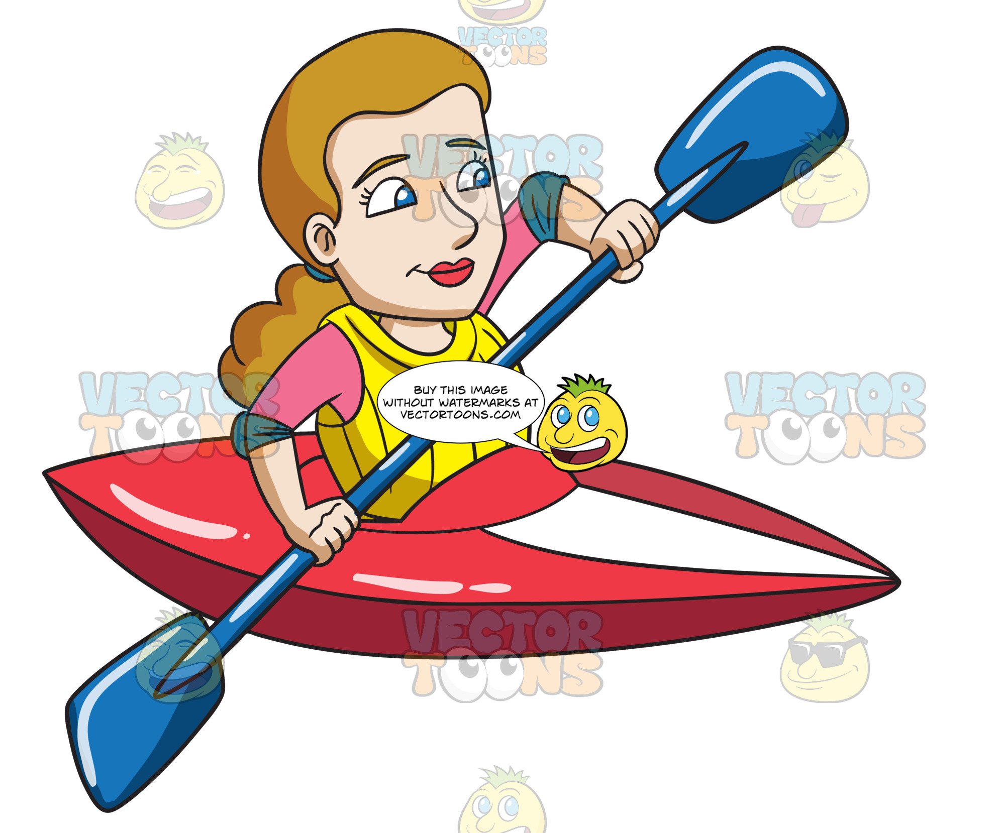 Kayaking clipart red kayak. A woman excited for