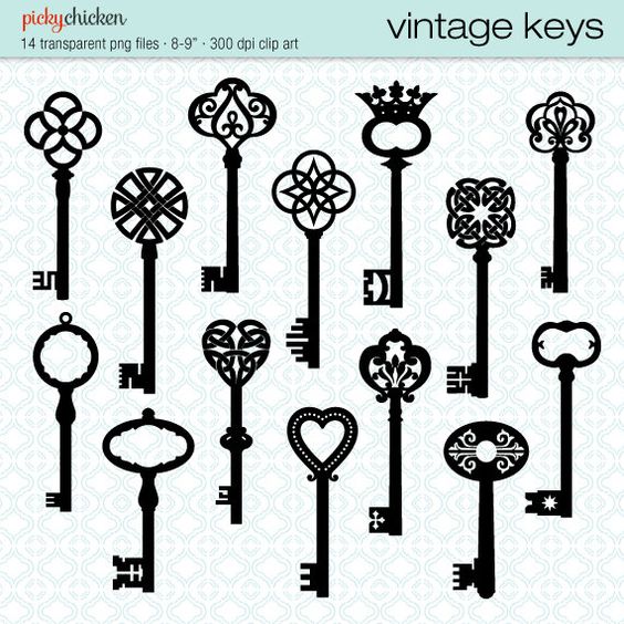 Vintage keys clip art. Key clipart classic