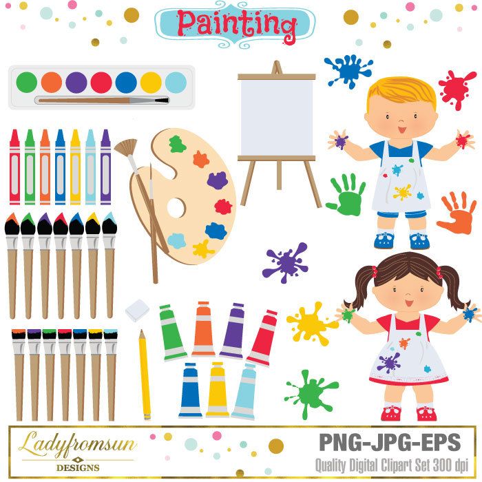 Painting clipart kindergarten. Set art 