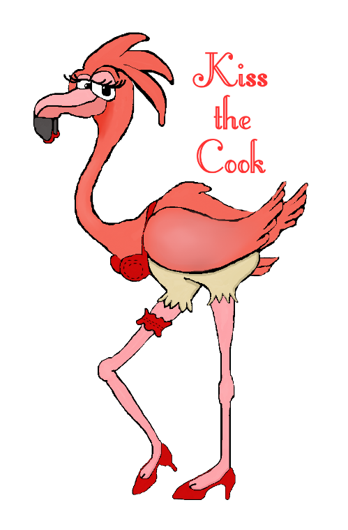 Kiss clipart kiss the cook. Cartoons adamsart pink flamingkissthecook