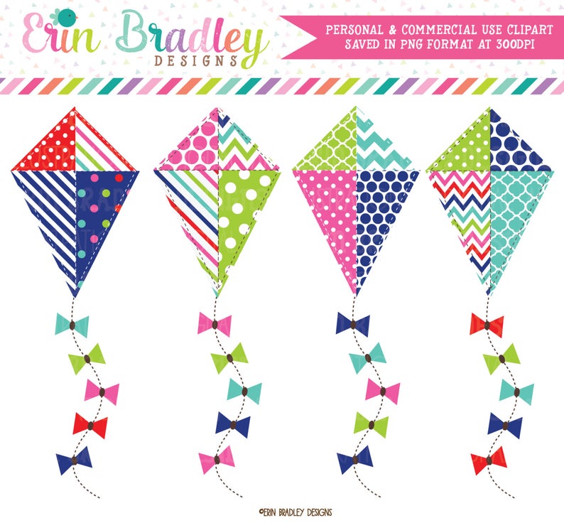 Polka dots chevron striped. Kite clipart digital