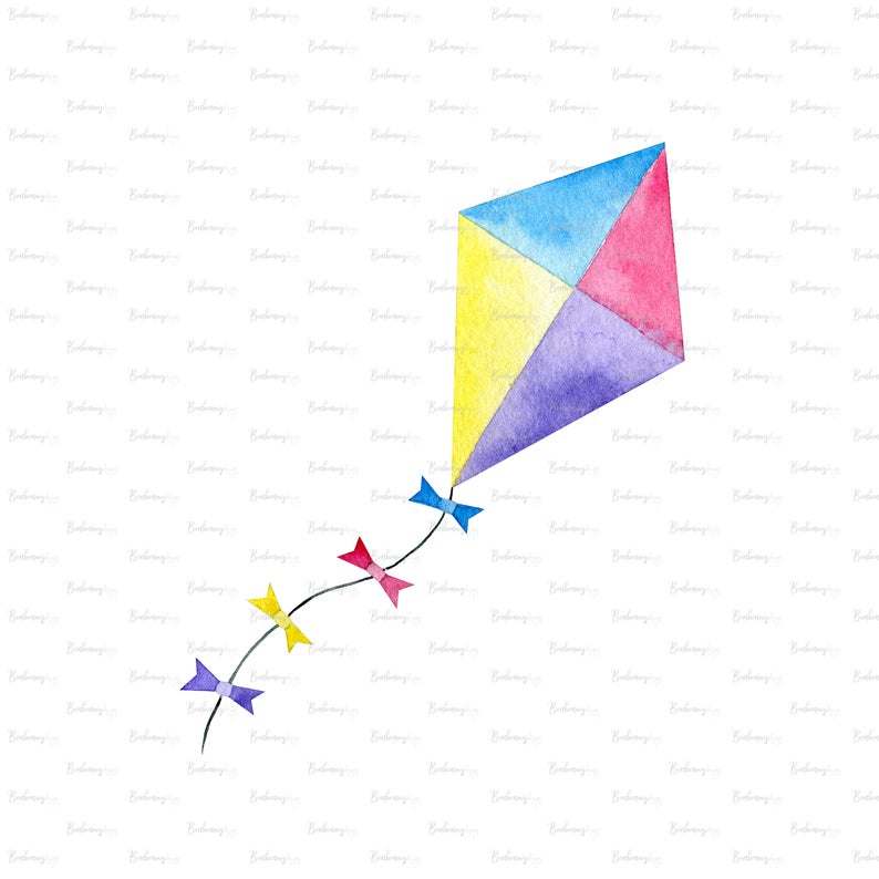 Kite clipart summer. Watercolor png digital download
