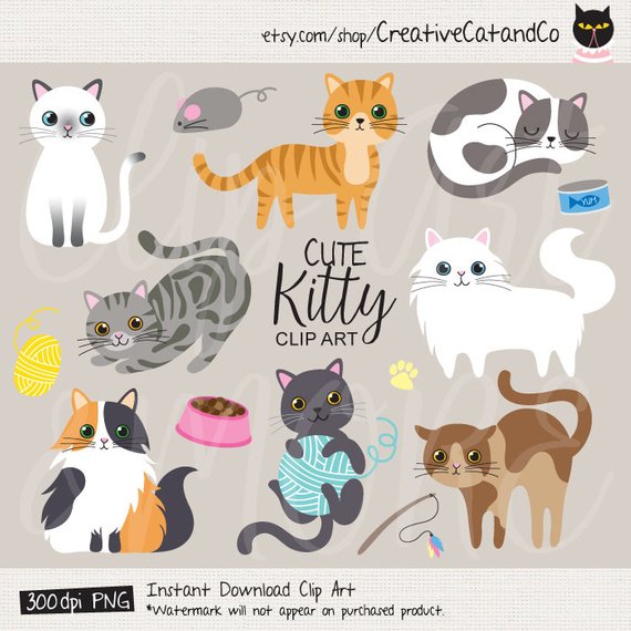 Cat clip art cute. Kittens clipart illustration