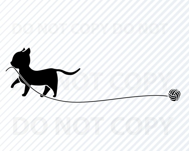 Kitten clipart cat yarn. With svg file black