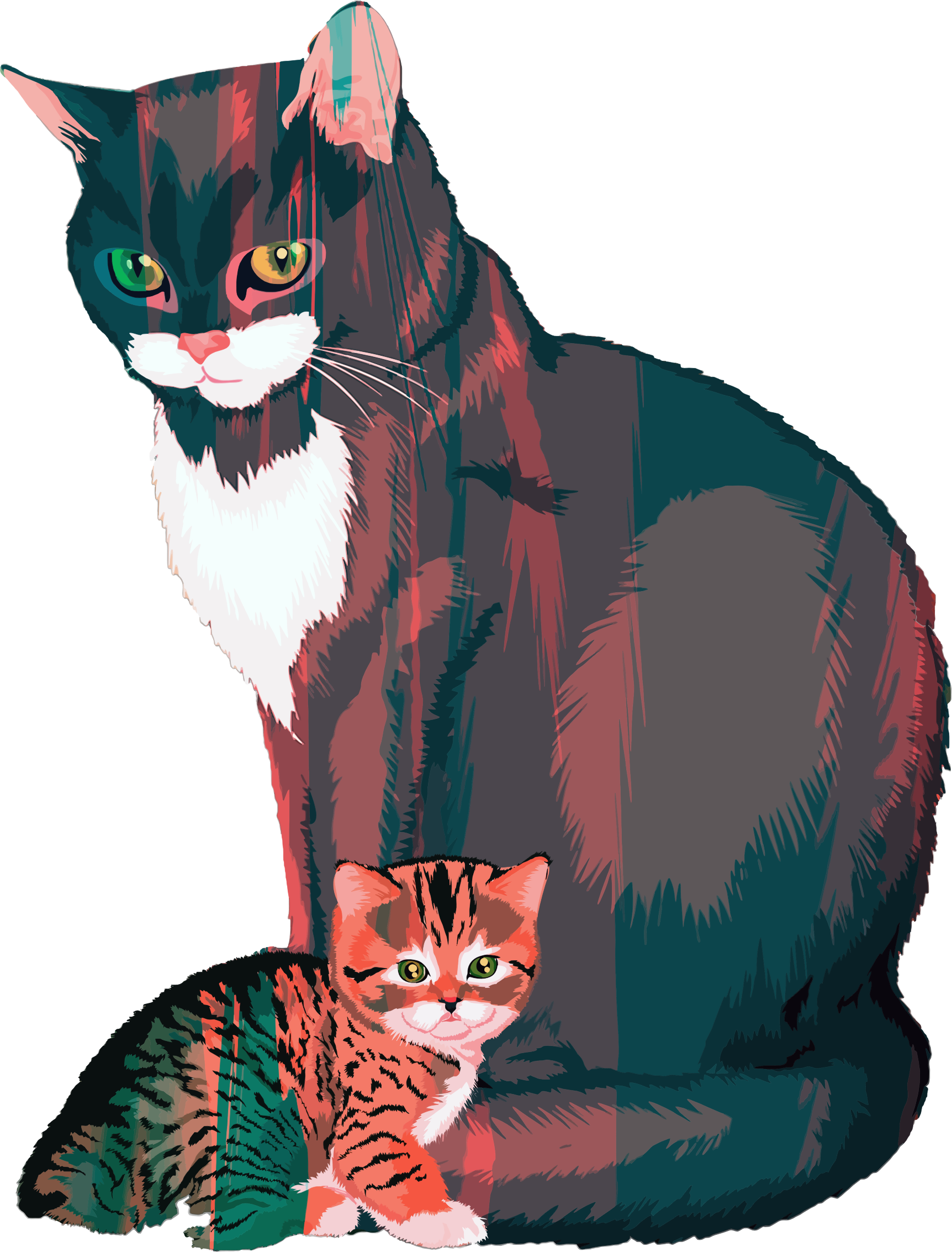 Kitten and mother big. Kittens clipart illustration
