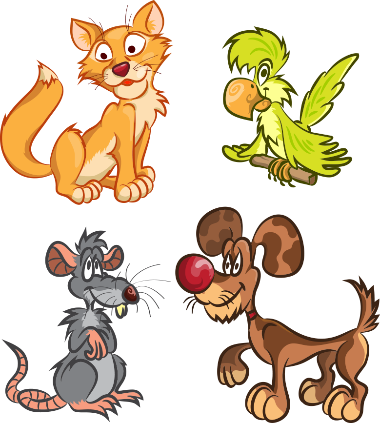 Kitten clipart rat cat. Dog mouse parrot and