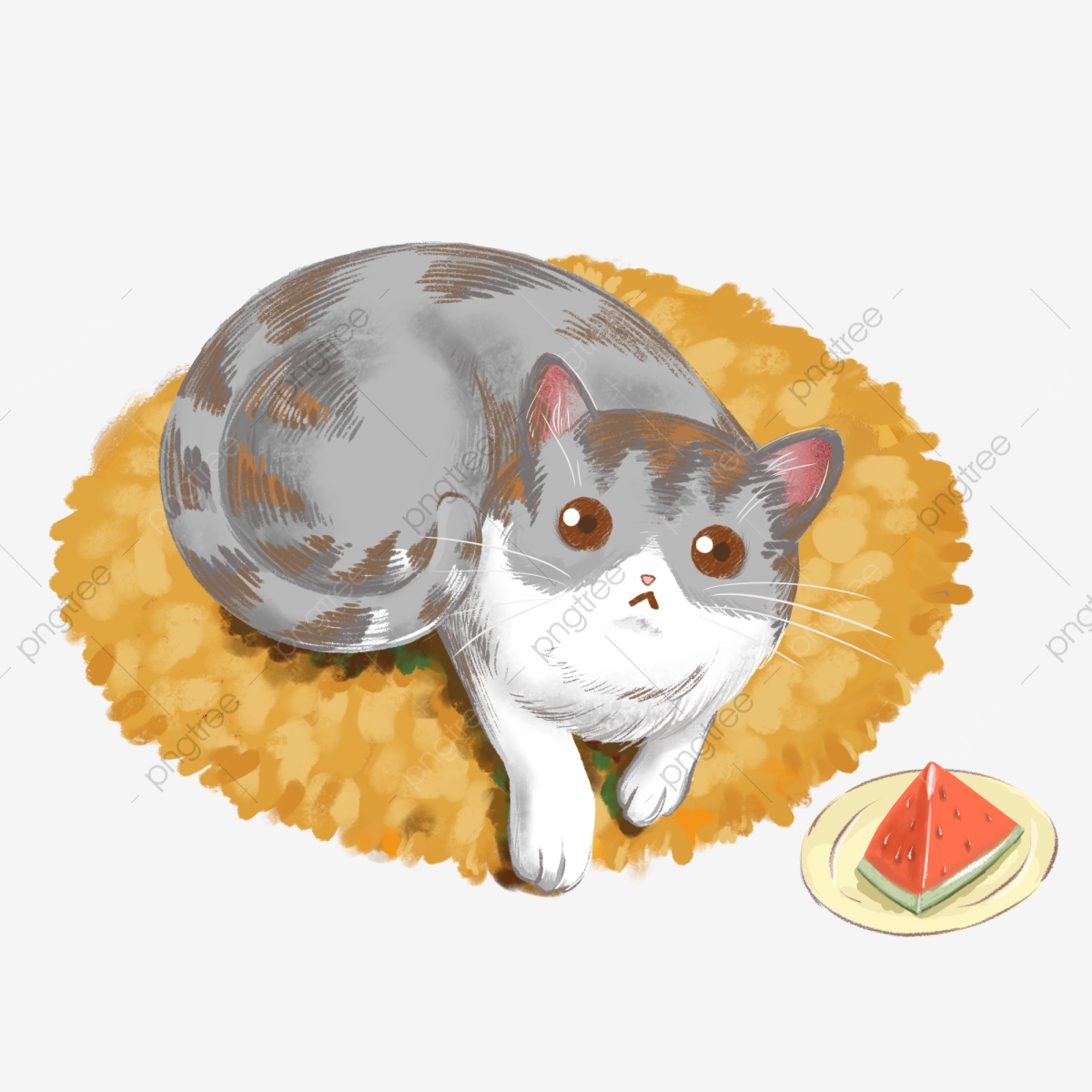 Hand painted cat material. Kitty clipart mat