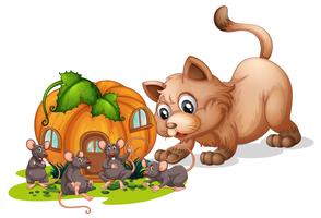 Cat and mouse pattern. Kitty clipart rat