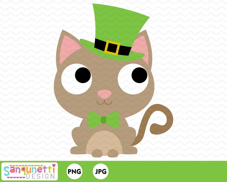 Kitty clipart st patrick's day. Patricks leprechaun holiday instant