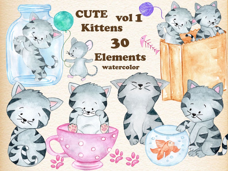 kitty clipart watercolor