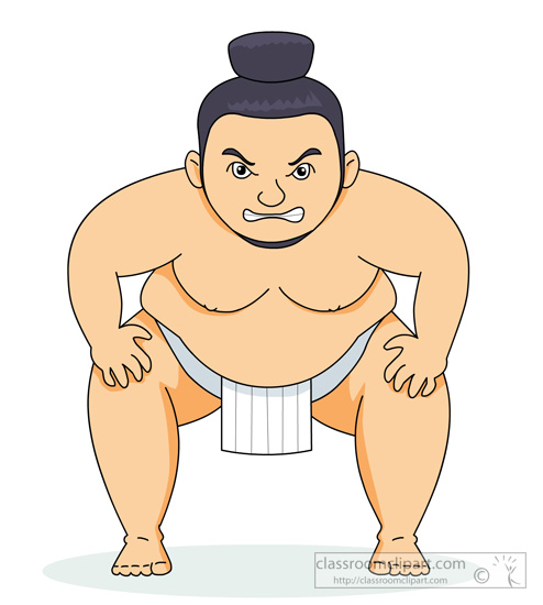 Cartoons sumo wrestler with. Knee clipart hand on