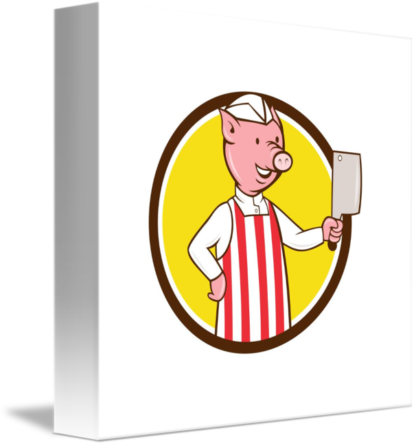 Knife clipart meat cleaver. Butcher pig holding circle