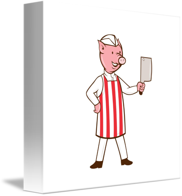 Butcher pig holding cartoon. Knife clipart meat cleaver